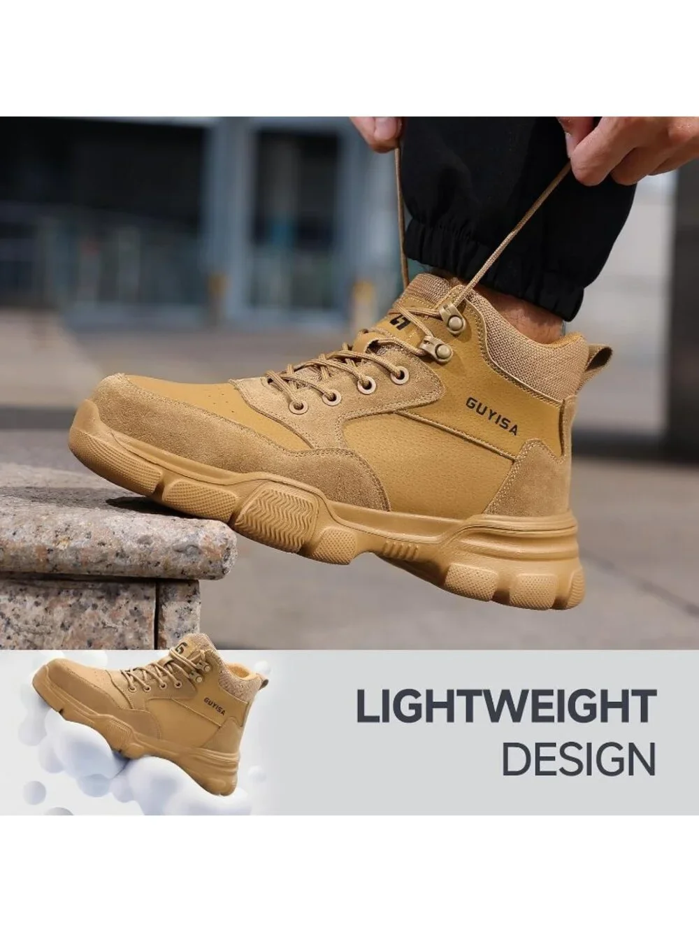 Men's Coffee Splashproof Shoes Casual High Top Steel Toe Non Slip Hiking Boots